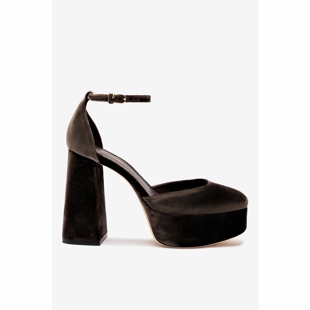NWT Larroude Ari Pump Platform Heels in Espresso Velvet